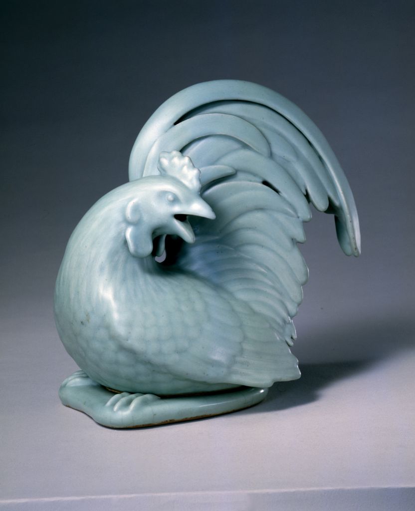 图片[1]-Pink blue glaze chicken shaped smoked-China Archive